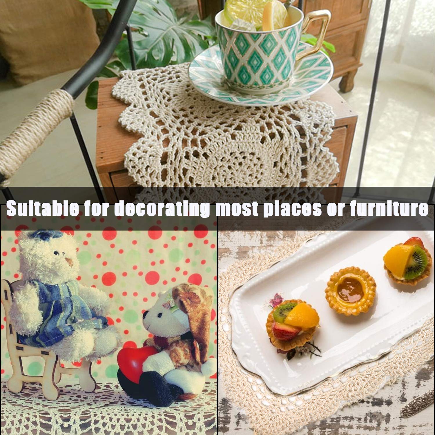 Auear, 2 Pcs Crochet Cotton Lace Placemats Doilies Rectangle Doily Beige Handmade For Dressers And End Tables, 17 * 9.5 Inch